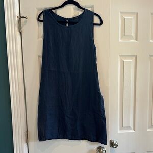 Sleeveless 100 percent linen Navy Blue Dress
